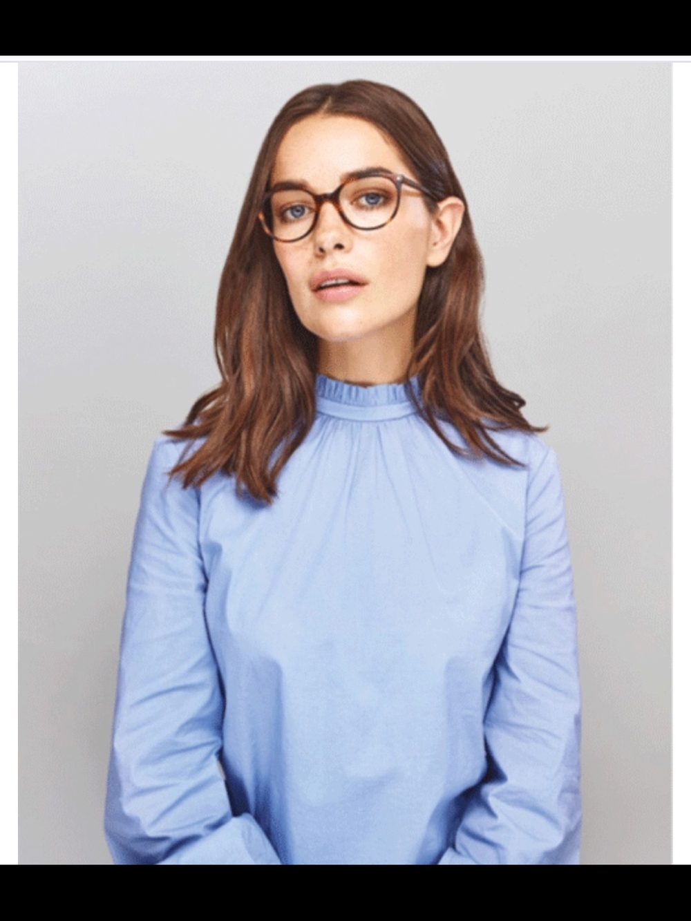L.K. Bennett - Blue Ruffle Neck Blouse - Size 8